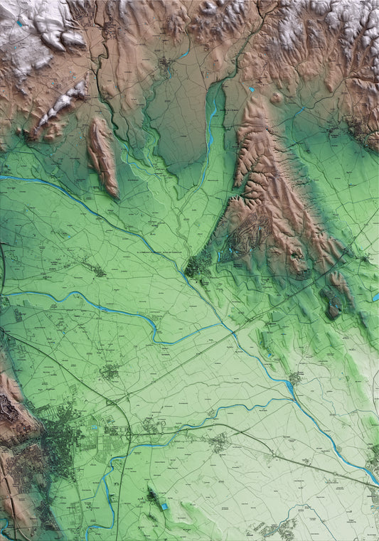 Mapa artístico del relieve de Peralada, al Alt Empordà, con 15 km de entorno y base topográfica ICGC