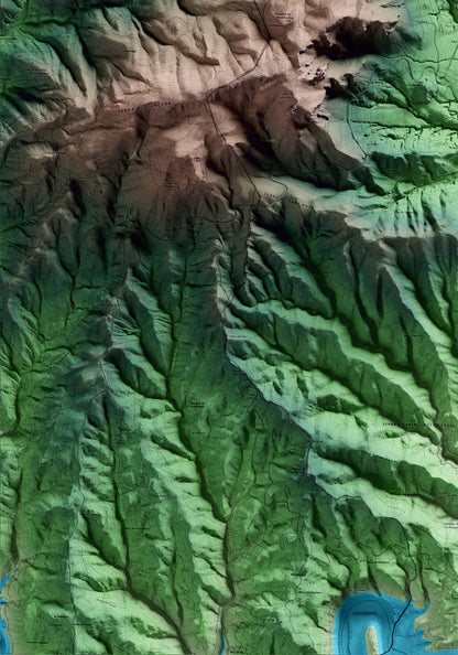 Mapa artístico del relieve de Peramola, al Alt Urgell, con 15 km de entorno y base topográfica ICGC. Detalle de la zona inferior izquierda.