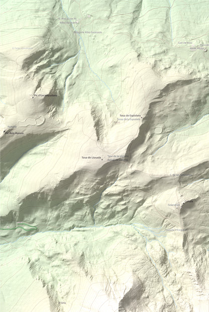 Mapa de relieve de Pic Alt del Cubil, 2834 m, Andorra, lámina 100 Cims de Trobart. Detalle de la zona superior izquierda. 61 × 91 cm.