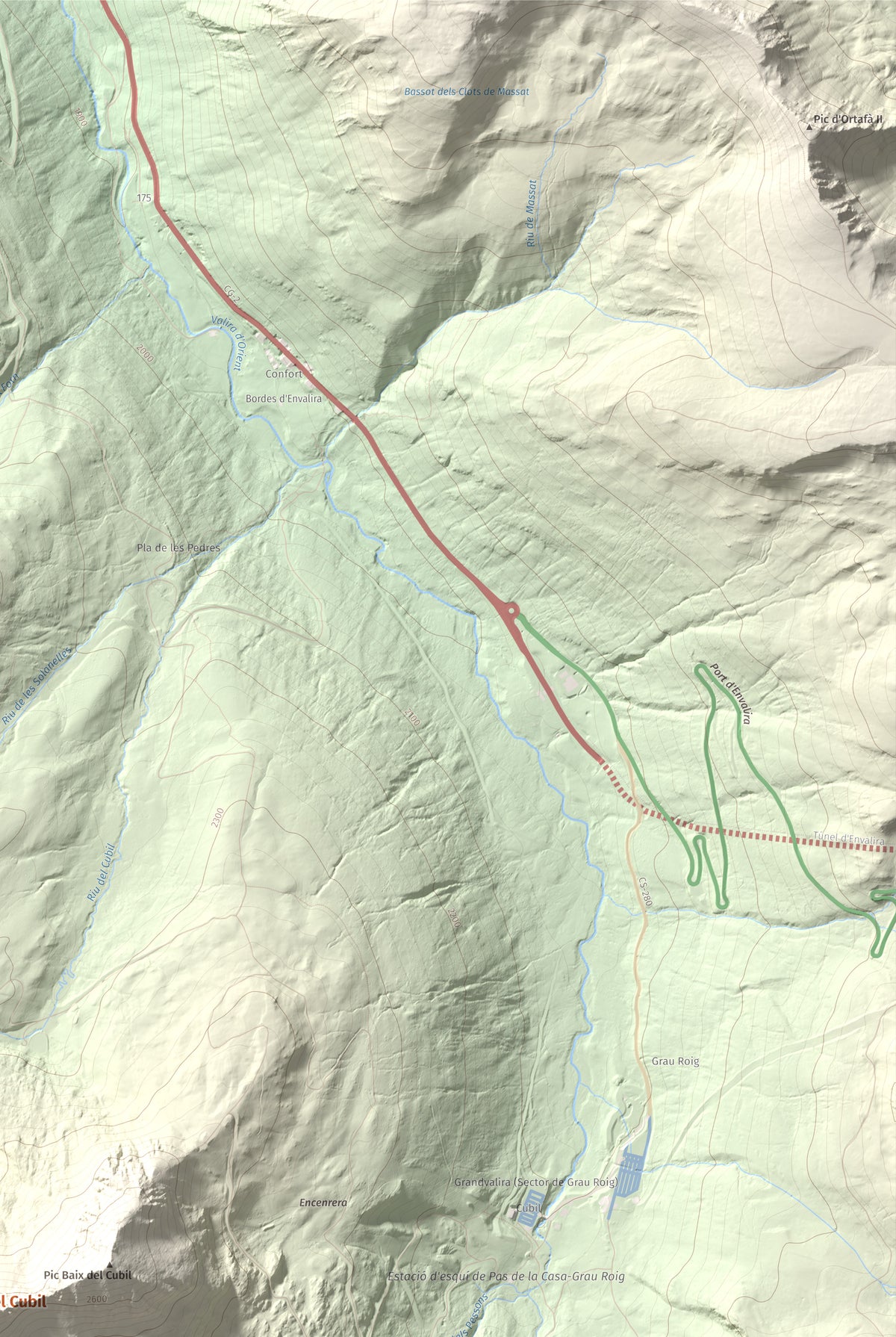 Mapa de relieve de Pic Alt del Cubil, 2834 m, Andorra, lámina 100 Cims de Trobart. Detalle de la zona superior derecha. 61 × 91 cm.