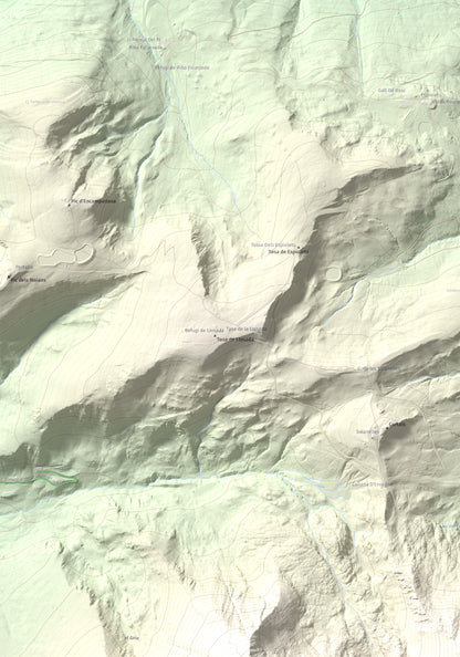 Mapa de relieve de Pic Alt del Cubil, 2834 m, Andorra, lámina 100 Cims de Trobart. Detalle de la zona superior izquierda. 70 × 100 cm.