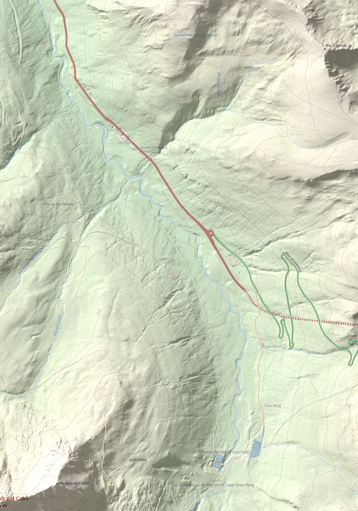 Mapa de relieve de Pic Alt del Cubil, 2834 m, Andorra, lámina 100 Cims de Trobart. Detalle de la zona superior derecha. 70 × 100 cm.