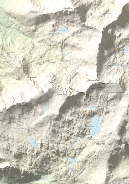 Mapa de relieve de Pic Alt del Cubil, 2834 m, Andorra, lámina 100 Cims de Trobart. Detalle de la zona inferior izquierda. 70 × 100 cm.