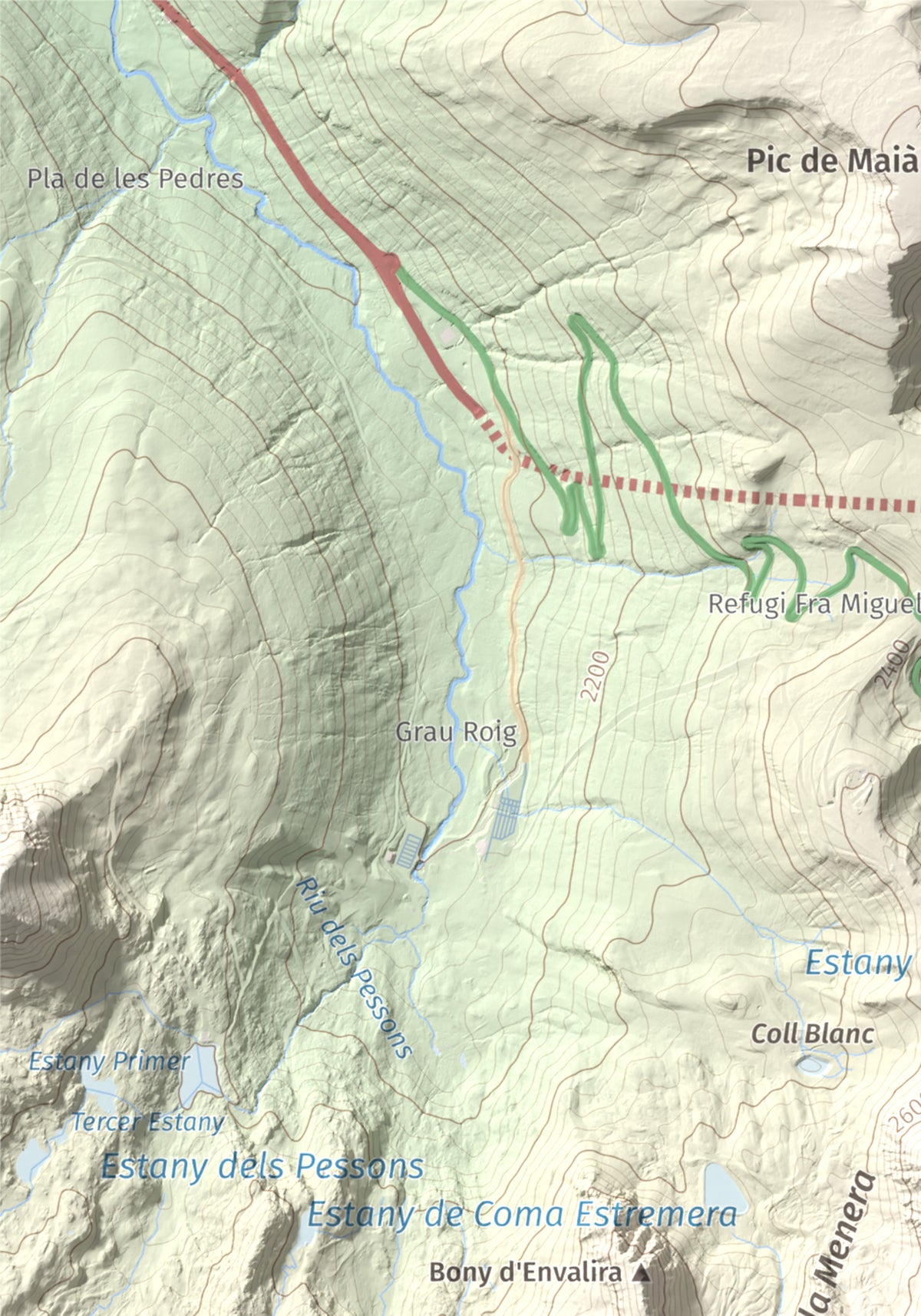 Mapa de relieve de Pic Negre d'Envalira, 2822 m, Andorra · Cerdanya Nord, lámina 100 Cims de Trobart. Detalle de la zona superior izquierda. 21 × 30 cm.