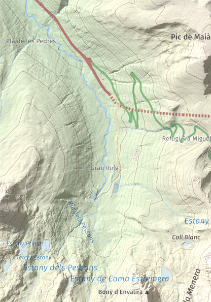 Mapa de relieve de Pic Negre d'Envalira, 2822 m, Andorra · Cerdanya Nord, lámina 100 Cims de Trobart. Detalle de la zona superior izquierda. 21 × 30 cm.