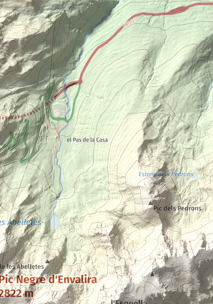 Mapa de relieve de Pic Negre d'Envalira, 2822 m, Andorra · Cerdanya Nord, lámina 100 Cims de Trobart. Detalle de la zona superior derecha. 21 × 30 cm.