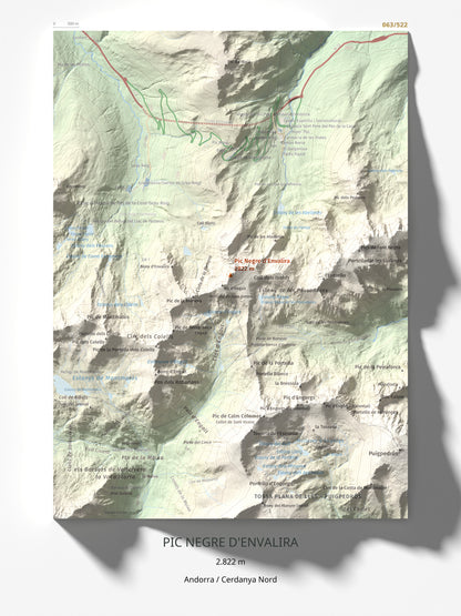 Mapa de relieve de Pic Negre d'Envalira, 2822 m, Andorra · Cerdanya Nord, lámina 100 Cims de Trobart 30 × 40 cm.