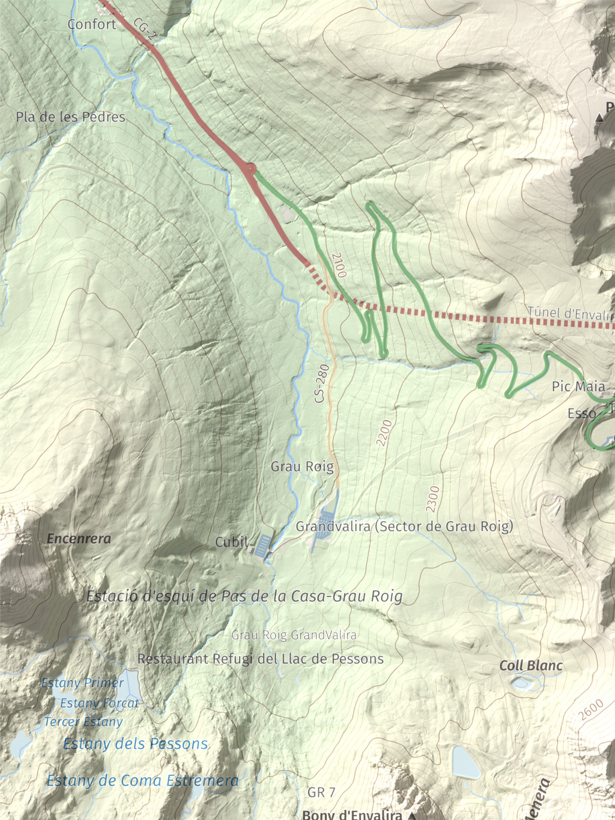 Mapa de relieve de Pic Negre d'Envalira, 2822 m, Andorra · Cerdanya Nord, lámina 100 Cims de Trobart. Detalle de la zona superior izquierda. 30 × 40 cm.