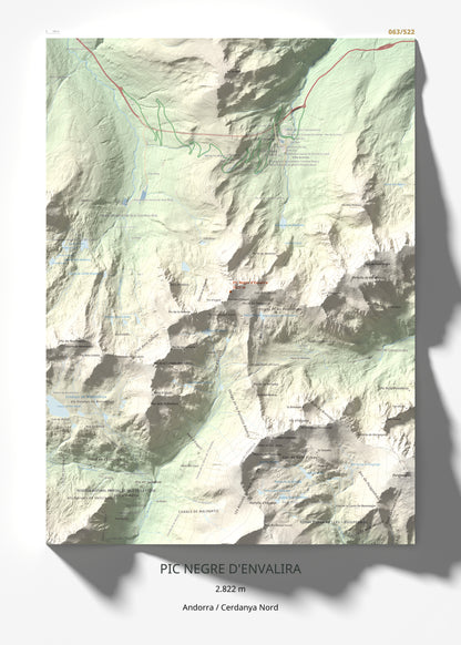 Mapa de relieve de Pic Negre d'Envalira, 2822 m, Andorra · Cerdanya Nord, lámina 100 Cims de Trobart 50 × 70 cm.