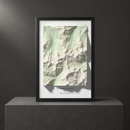 Mapa de relieve de Pic Negre d'Envalira, 2822 m, Andorra · Cerdanya Nord, lámina 100 Cims de Trobart. Presentación enmarcada. 61 × 91 cm.