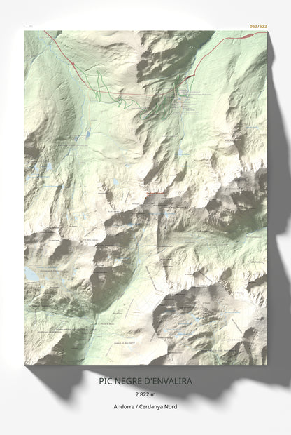 Mapa de relieve de Pic Negre d'Envalira, 2822 m, Andorra · Cerdanya Nord, lámina 100 Cims de Trobart 61 × 91 cm.