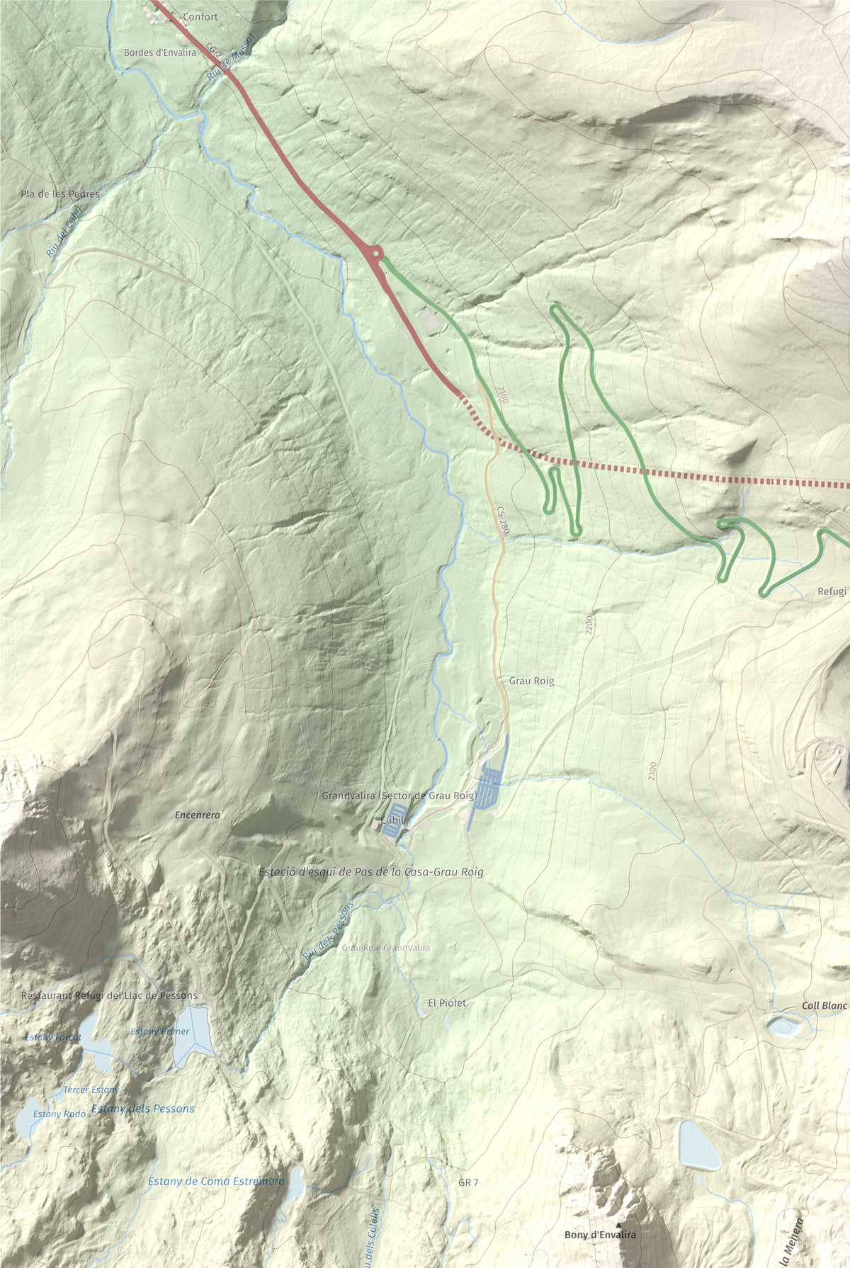 Mapa de relieve de Pic Negre d'Envalira, 2822 m, Andorra · Cerdanya Nord, lámina 100 Cims de Trobart. Detalle de la zona superior izquierda. 61 × 91 cm.