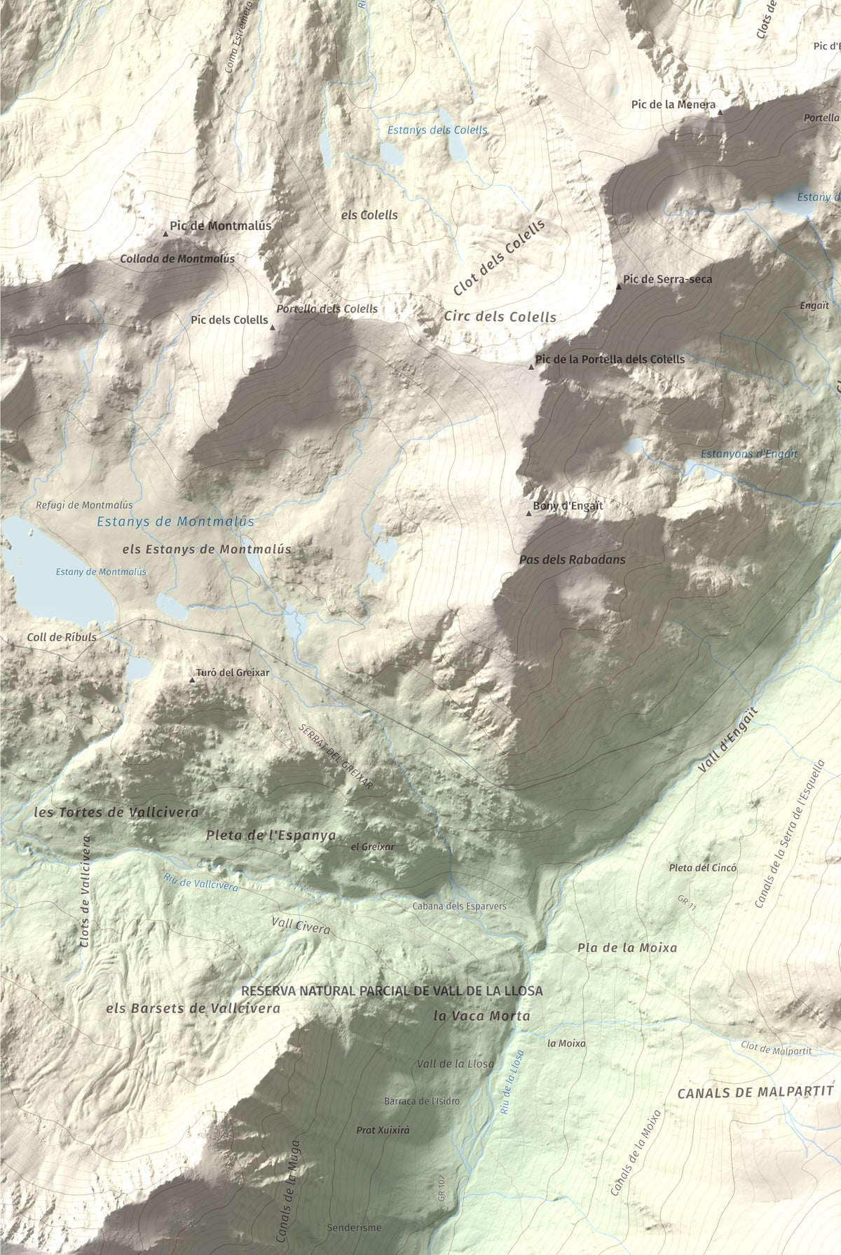 Mapa de relieve de Pic Negre d'Envalira, 2822 m, Andorra · Cerdanya Nord, lámina 100 Cims de Trobart. Detalle de la zona inferior izquierda. 61 × 91 cm.