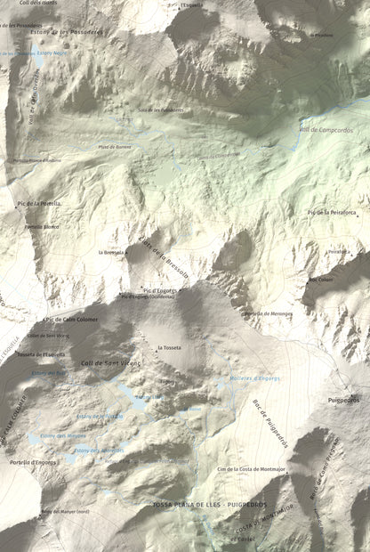 Mapa de relieve de Pic Negre d'Envalira, 2822 m, Andorra · Cerdanya Nord, lámina 100 Cims de Trobart. Detalle de la zona inferior derecha. 61 × 91 cm.