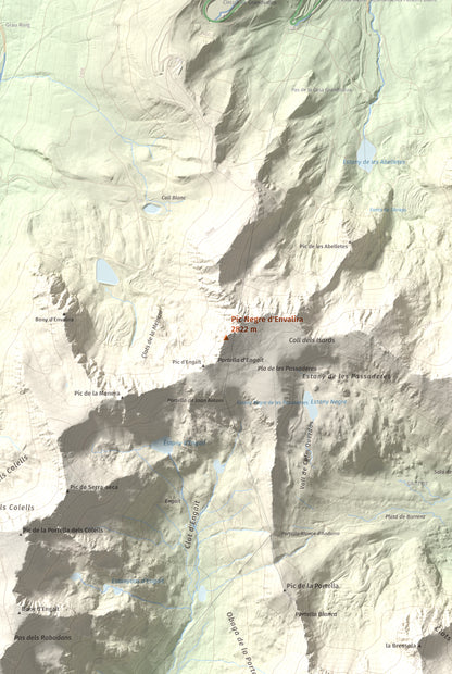 Mapa de relieve de Pic Negre d'Envalira, 2822 m, Andorra · Cerdanya Nord, lámina 100 Cims de Trobart. Detalle de la zona central. 61 × 91 cm.