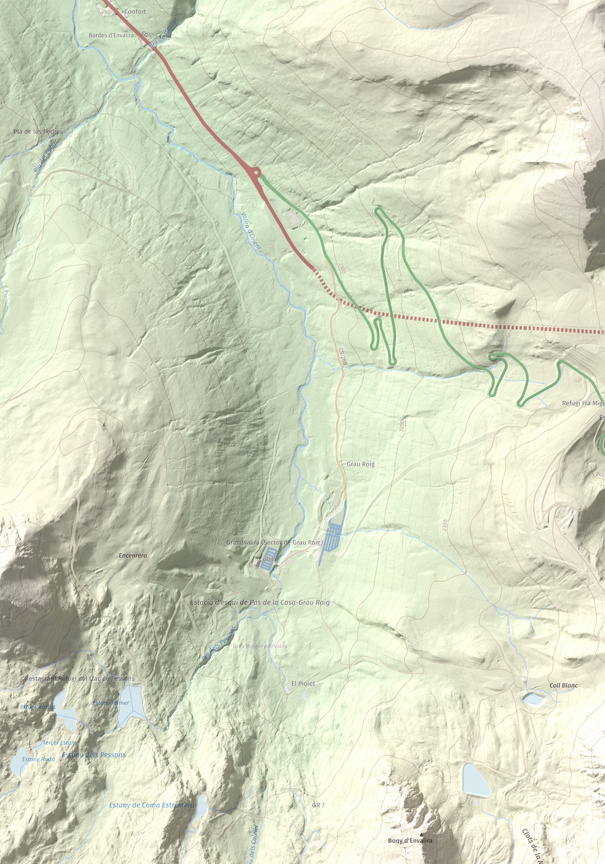 Mapa de relieve de Pic Negre d'Envalira, 2822 m, Andorra · Cerdanya Nord, lámina 100 Cims de Trobart. Detalle de la zona superior izquierda. 70 × 100 cm.