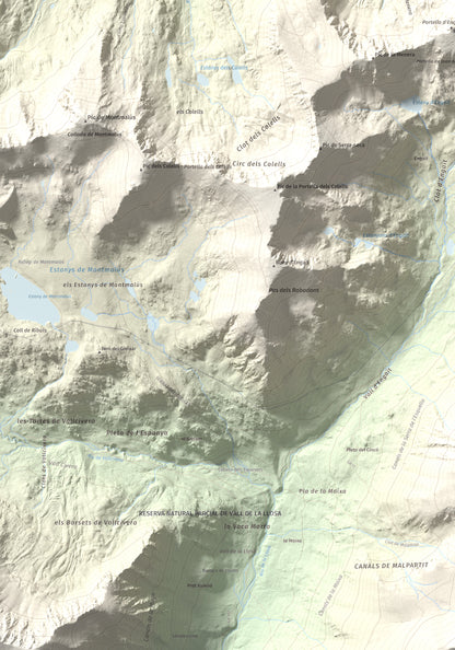 Mapa de relieve de Pic Negre d'Envalira, 2822 m, Andorra · Cerdanya Nord, lámina 100 Cims de Trobart. Detalle de la zona inferior izquierda. 70 × 100 cm.