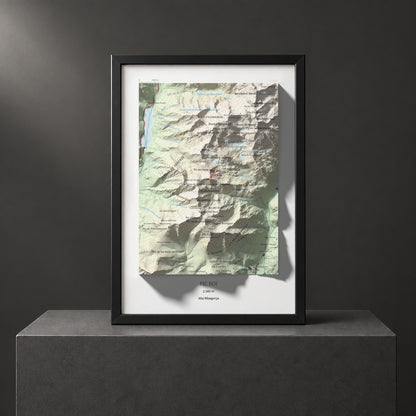 Mapa de relieve de Pic Roi, 2585 m, Alta Ribagorça, lámina 100 Cims de Trobart. Presentación enmarcada. 21 × 30 cm.