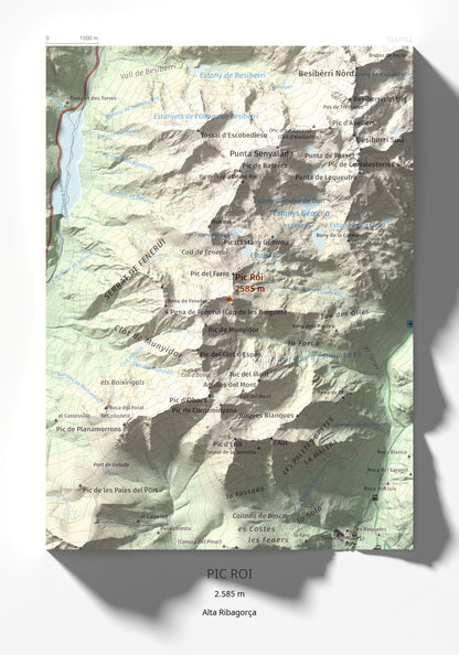 Mapa de relieve de Pic Roi, 2585 m, Alta Ribagorça, lámina 100 Cims de Trobart 21 × 30 cm.