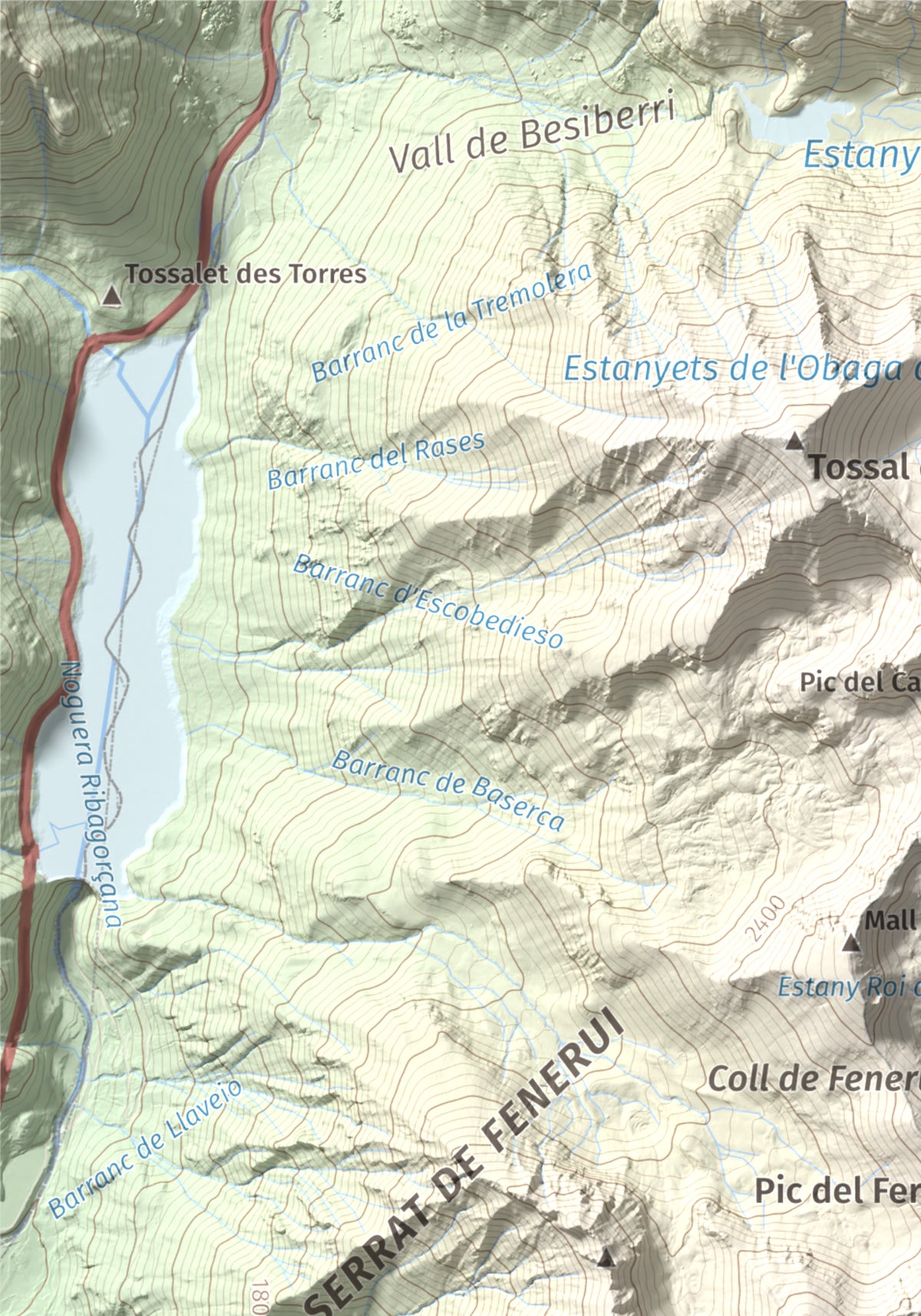 Mapa de relieve de Pic Roi, 2585 m, Alta Ribagorça, lámina 100 Cims de Trobart. Detalle de la zona superior izquierda. 21 × 30 cm.