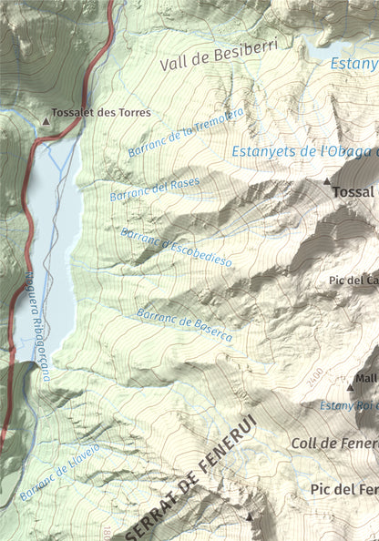 Mapa de relieve de Pic Roi, 2585 m, Alta Ribagorça, lámina 100 Cims de Trobart. Detalle de la zona superior izquierda. 21 × 30 cm.