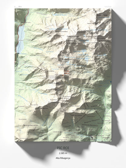 Mapa de relieve de Pic Roi, 2585 m, Alta Ribagorça, lámina 100 Cims de Trobart 30 × 40 cm.