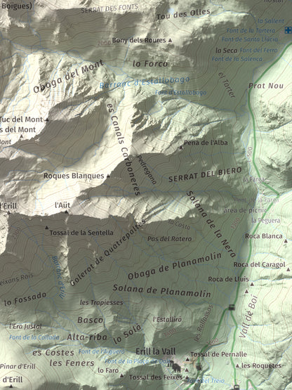 Mapa de relieve de Pic Roi, 2585 m, Alta Ribagorça, lámina 100 Cims de Trobart. Detalle de la zona inferior derecha. 30 × 40 cm.
