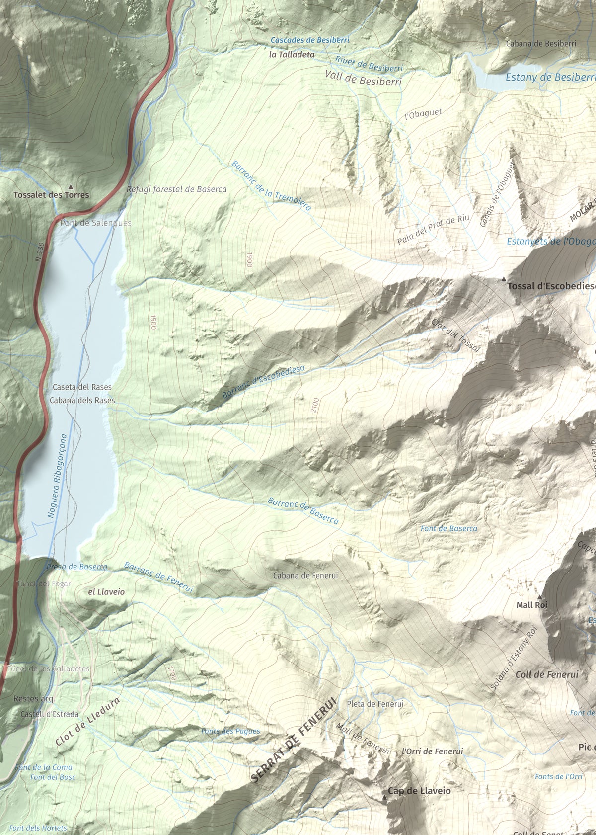 Mapa de relieve de Pic Roi, 2585 m, Alta Ribagorça, lámina 100 Cims de Trobart. Detalle de la zona superior izquierda. 50 × 70 cm.