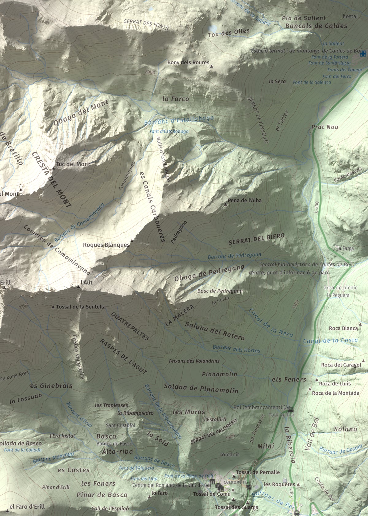 Mapa de relieve de Pic Roi, 2585 m, Alta Ribagorça, lámina 100 Cims de Trobart. Detalle de la zona inferior derecha. 50 × 70 cm.