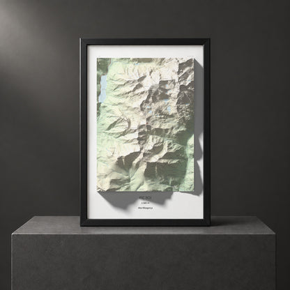 Mapa de relieve de Pic Roi, 2585 m, Alta Ribagorça, lámina 100 Cims de Trobart. Presentación enmarcada. 61 × 91 cm.