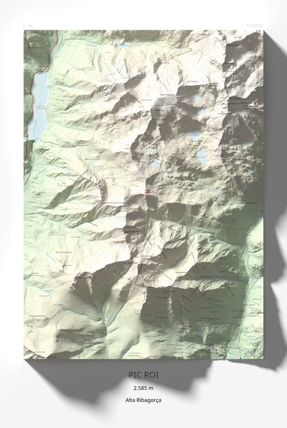 Mapa de relieve de Pic Roi, 2585 m, Alta Ribagorça, lámina 100 Cims de Trobart 61 × 91 cm.