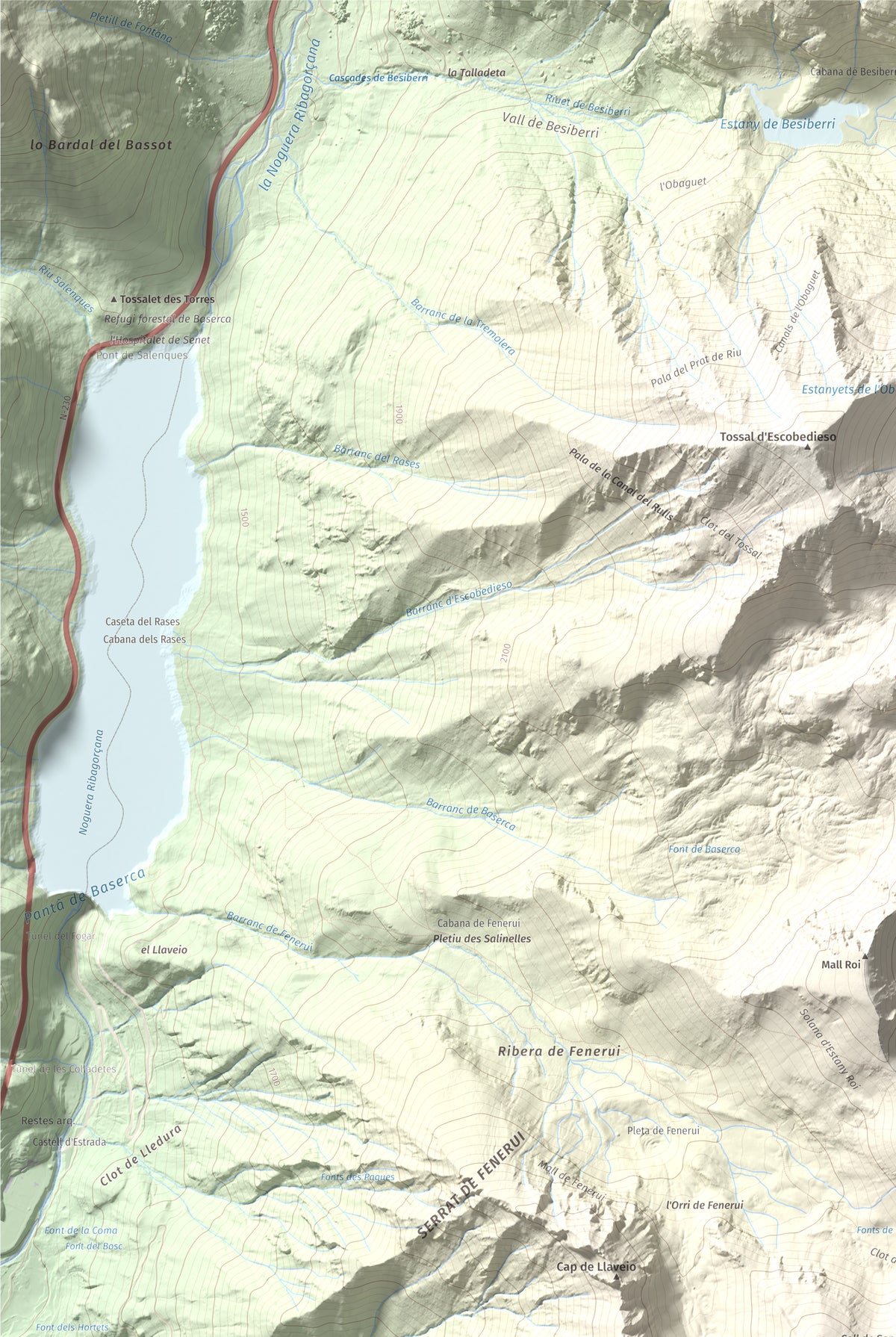 Mapa de relieve de Pic Roi, 2585 m, Alta Ribagorça, lámina 100 Cims de Trobart. Detalle de la zona superior izquierda. 61 × 91 cm.