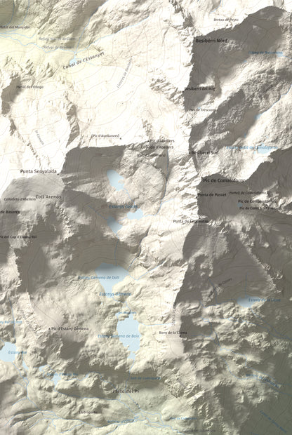 Mapa de relieve de Pic Roi, 2585 m, Alta Ribagorça, lámina 100 Cims de Trobart. Detalle de la zona superior derecha. 61 × 91 cm.
