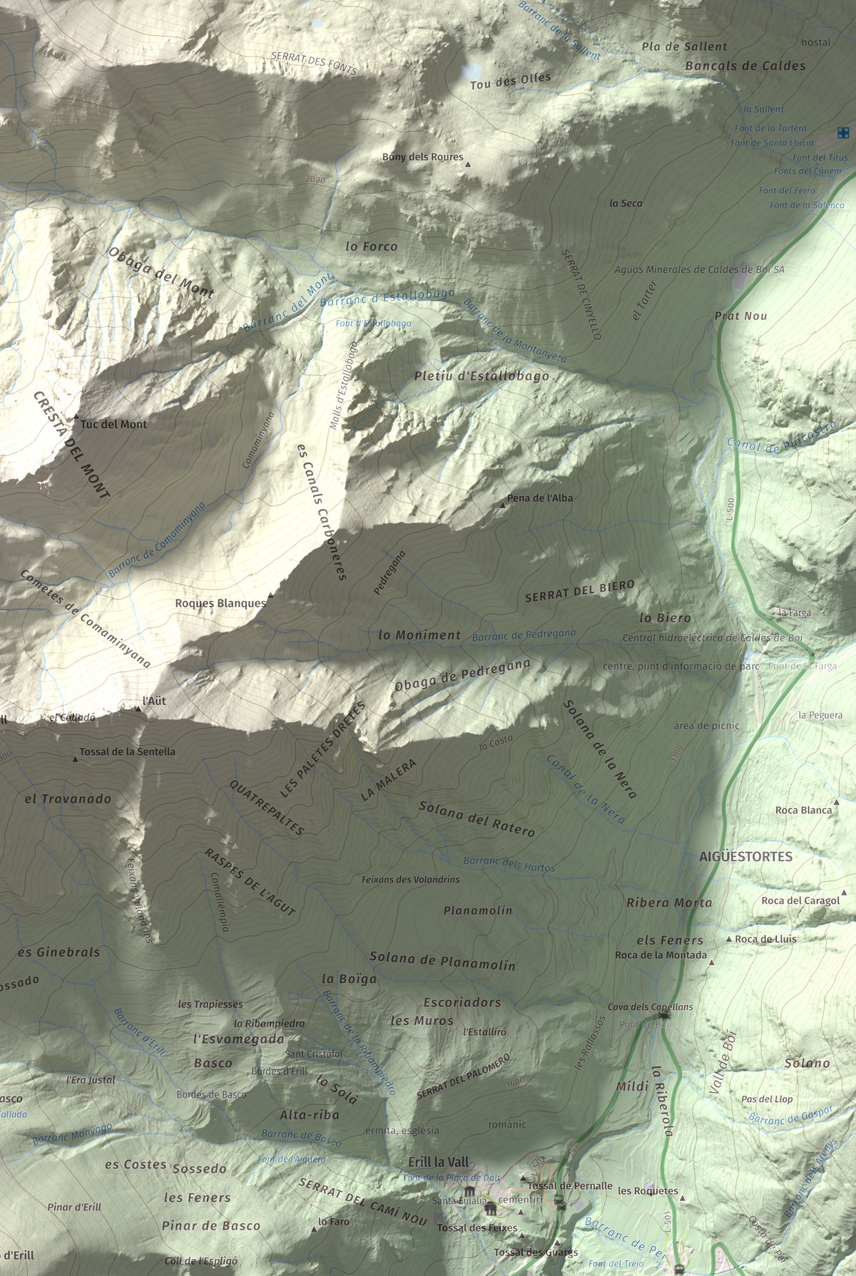Mapa de relieve de Pic Roi, 2585 m, Alta Ribagorça, lámina 100 Cims de Trobart. Detalle de la zona inferior derecha. 61 × 91 cm.