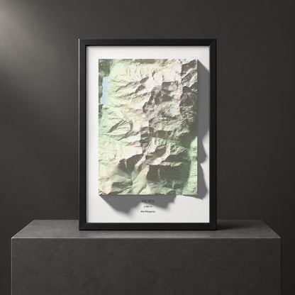 Mapa de relieve de Pic Roi, 2585 m, Alta Ribagorça, lámina 100 Cims de Trobart. Presentación enmarcada. 70 × 100 cm.