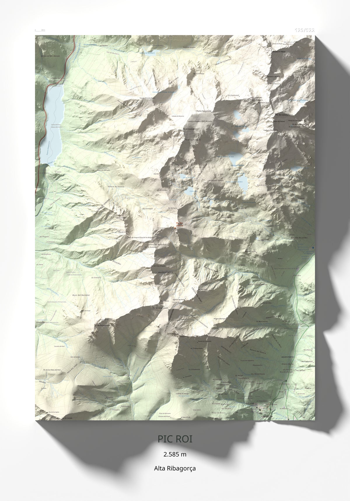 Mapa de relieve de Pic Roi, 2585 m, Alta Ribagorça, lámina 100 Cims de Trobart 70 × 100 cm.