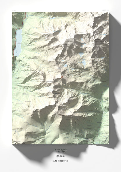 Mapa de relieve de Pic Roi, 2585 m, Alta Ribagorça, lámina 100 Cims de Trobart 70 × 100 cm.