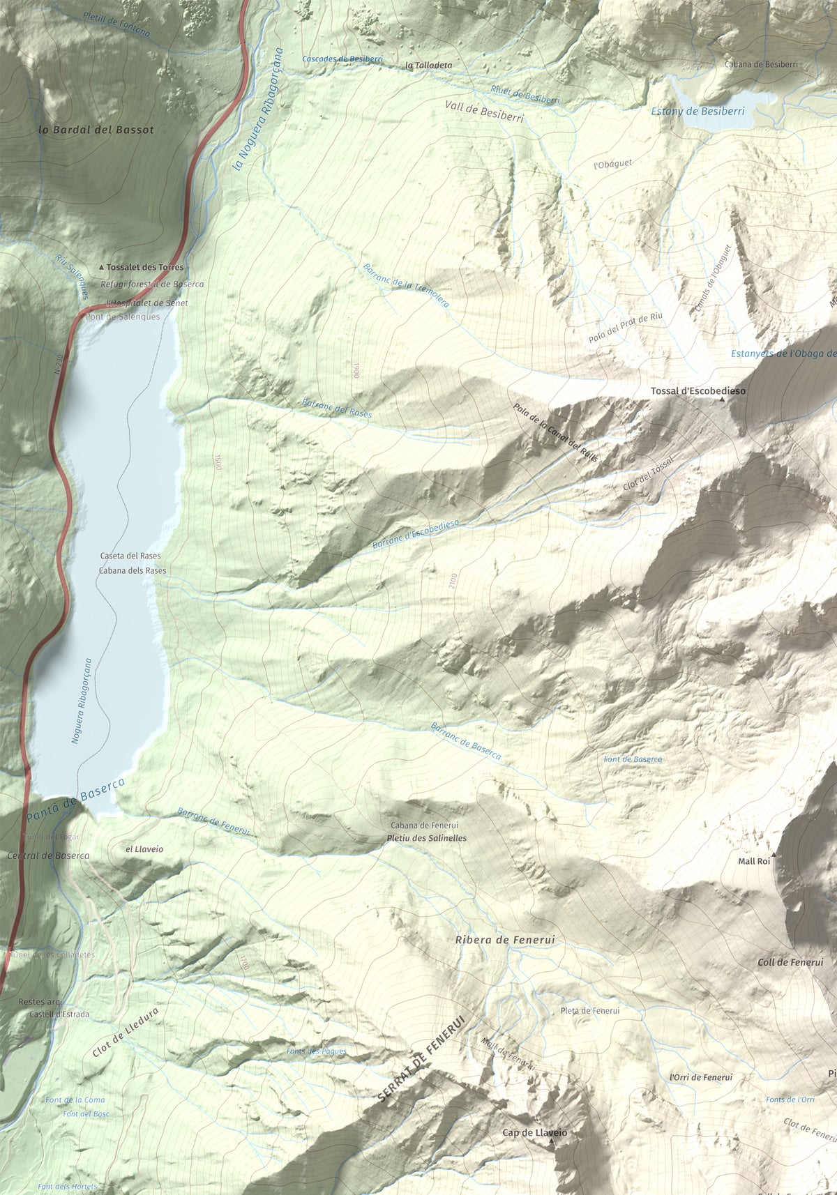 Mapa de relieve de Pic Roi, 2585 m, Alta Ribagorça, lámina 100 Cims de Trobart. Detalle de la zona superior izquierda. 70 × 100 cm.