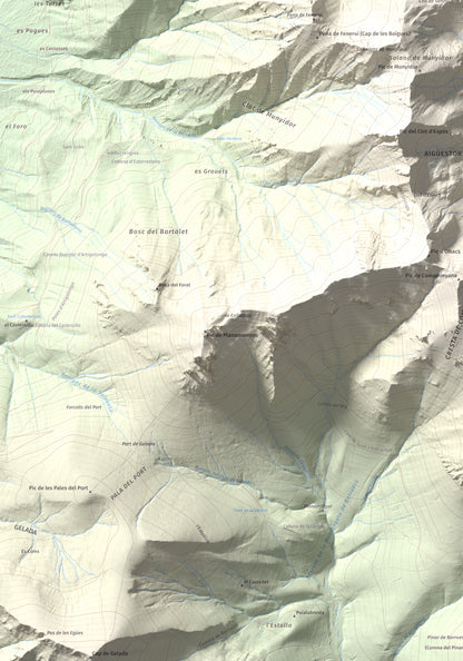 Mapa de relieve de Pic Roi, 2585 m, Alta Ribagorça, lámina 100 Cims de Trobart. Detalle de la zona inferior izquierda. 70 × 100 cm.