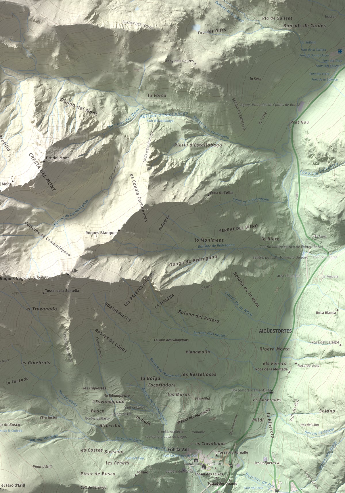Mapa de relieve de Pic Roi, 2585 m, Alta Ribagorça, lámina 100 Cims de Trobart. Detalle de la zona inferior derecha. 70 × 100 cm.