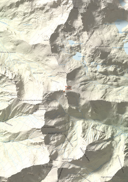 Mapa de relieve de Pic Roi, 2585 m, Alta Ribagorça, lámina 100 Cims de Trobart. Detalle de la zona central. 70 × 100 cm.