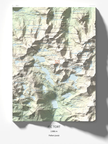 Mapa de relieve de Pic Tort, 2886 m, Pallars Jussà, lámina 100 Cims de Trobart 30 × 40 cm.