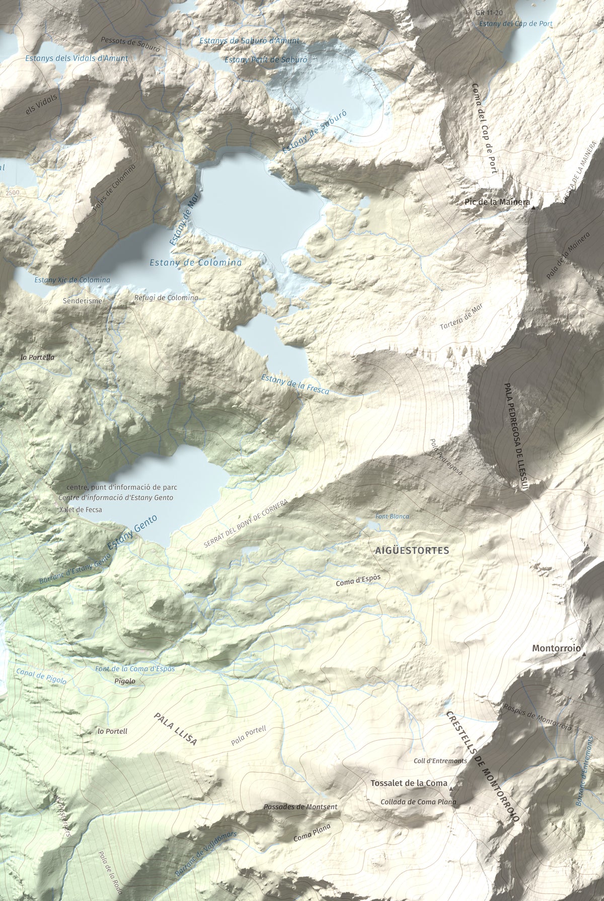 Mapa de relieve de Pic Tort, 2886 m, Pallars Jussà, lámina 100 Cims de Trobart. Detalle de la zona inferior derecha. 61 × 91 cm.