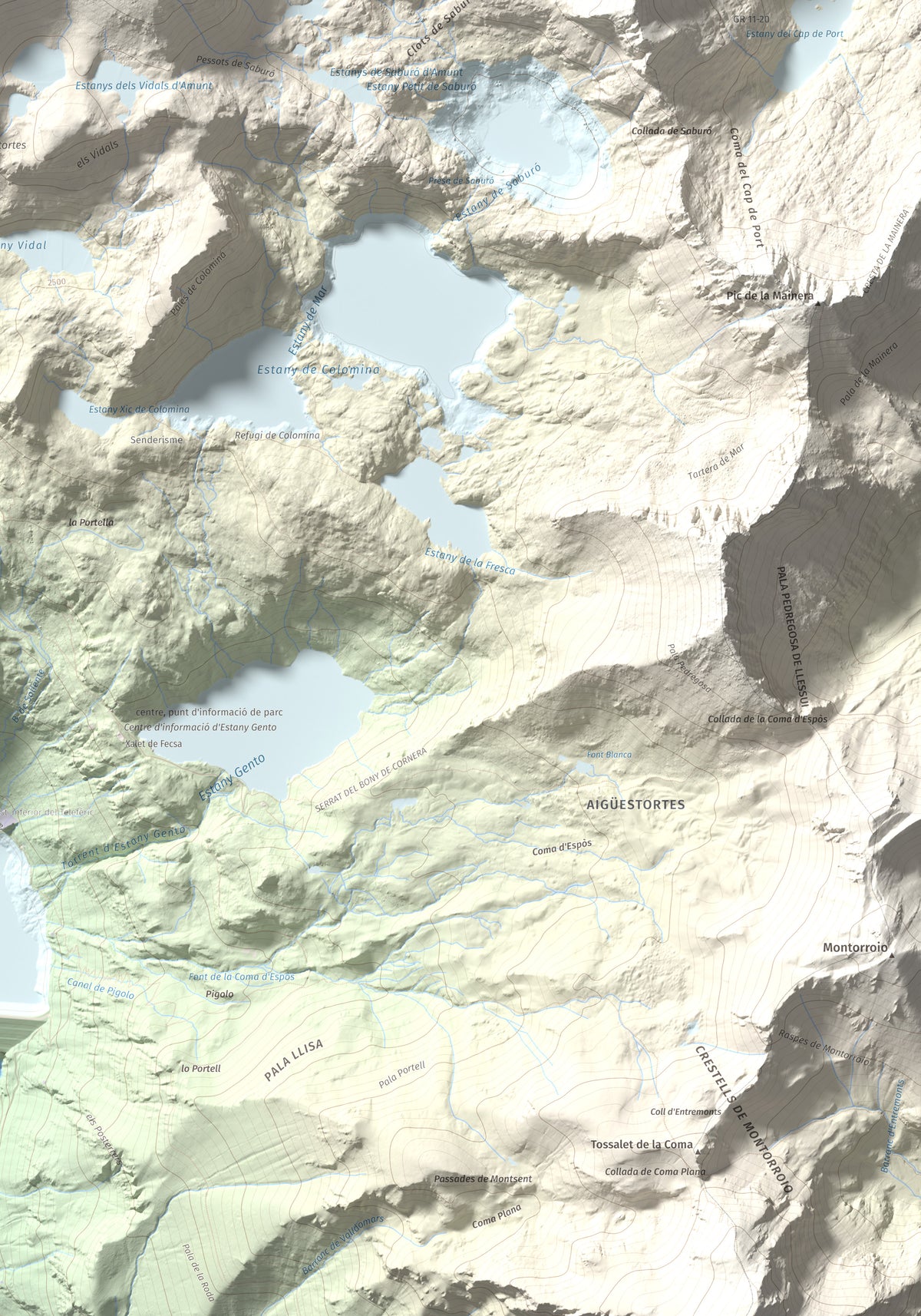 Mapa de relieve de Pic Tort, 2886 m, Pallars Jussà, lámina 100 Cims de Trobart. Detalle de la zona inferior derecha. 70 × 100 cm.