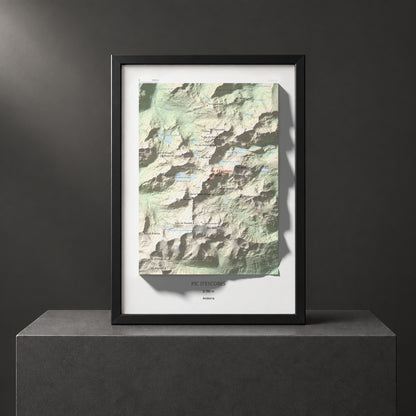 Mapa de relieve de Pic d'Escobes, 2780 m, Andorra, lámina 100 Cims de Trobart. Presentación enmarcada. 21 × 30 cm.