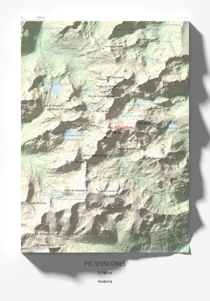 Mapa de relieve de Pic d'Escobes, 2780 m, Andorra, lámina 100 Cims de Trobart 21 × 30 cm.