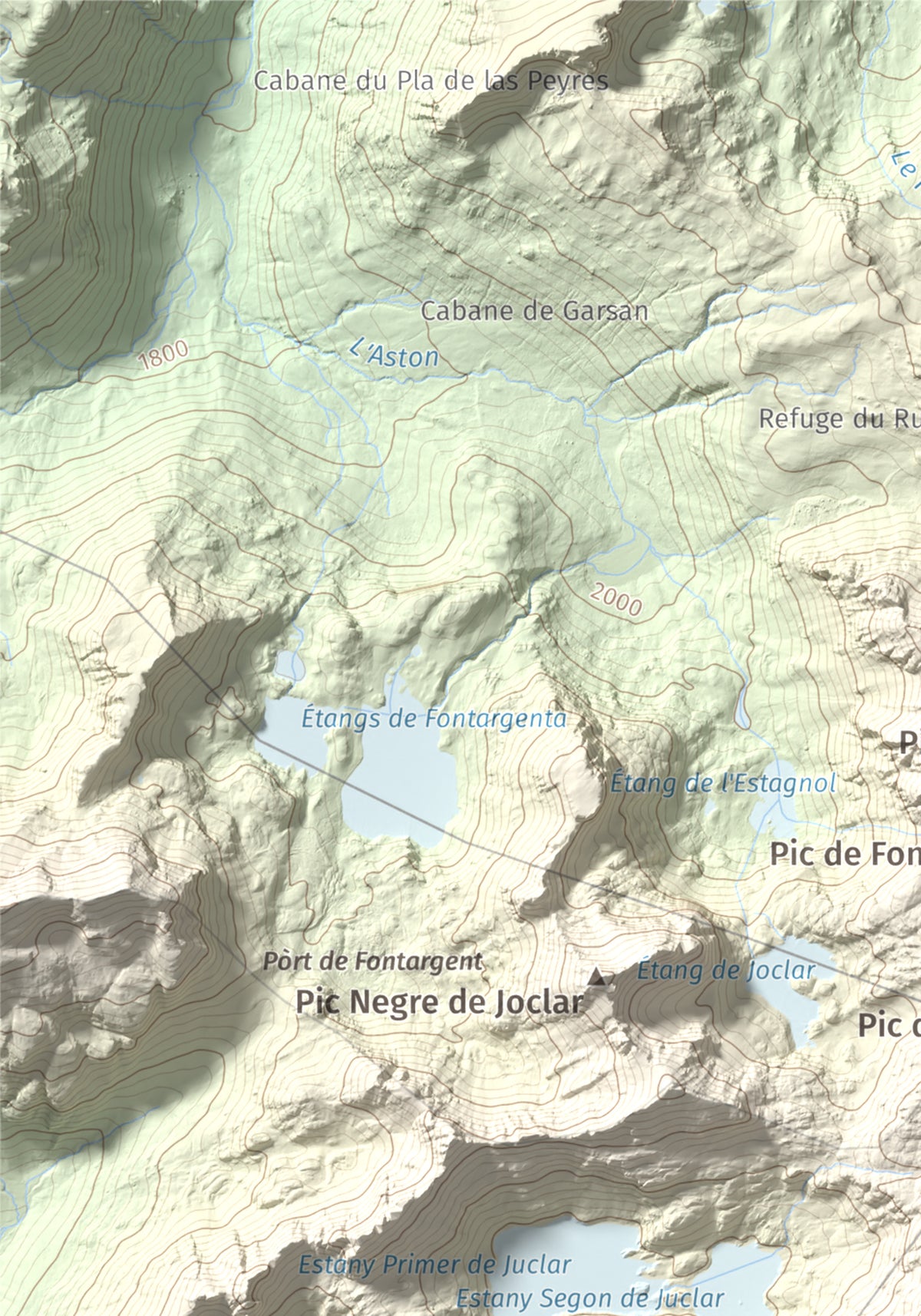 Mapa de relieve de Pic d'Escobes, 2780 m, Andorra, lámina 100 Cims de Trobart. Detalle de la zona superior izquierda. 21 × 30 cm.