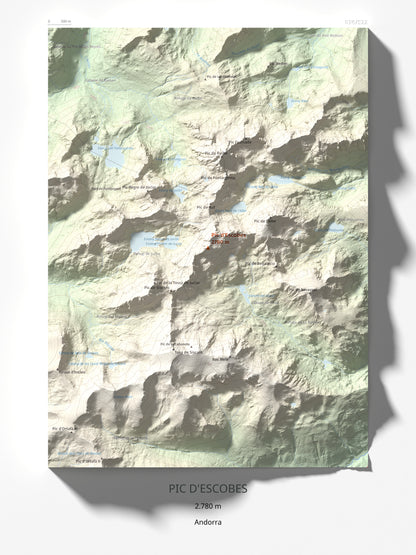 Mapa de relieve de Pic d'Escobes, 2780 m, Andorra, lámina 100 Cims de Trobart 30 × 40 cm.