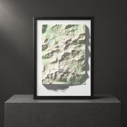 Mapa de relieve de Pic d'Escobes, 2780 m, Andorra, lámina 100 Cims de Trobart. Presentación enmarcada. 50 × 70 cm.