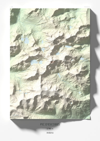 Mapa de relieve de Pic d'Escobes, 2780 m, Andorra, lámina 100 Cims de Trobart 50 × 70 cm.